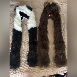Set Of 2! Unisex Adults Teenagers Faux Fur Fluffy Animal Hat with Paws